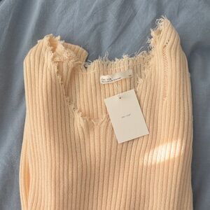 OAK + FORT ivory distressed sweater NEW